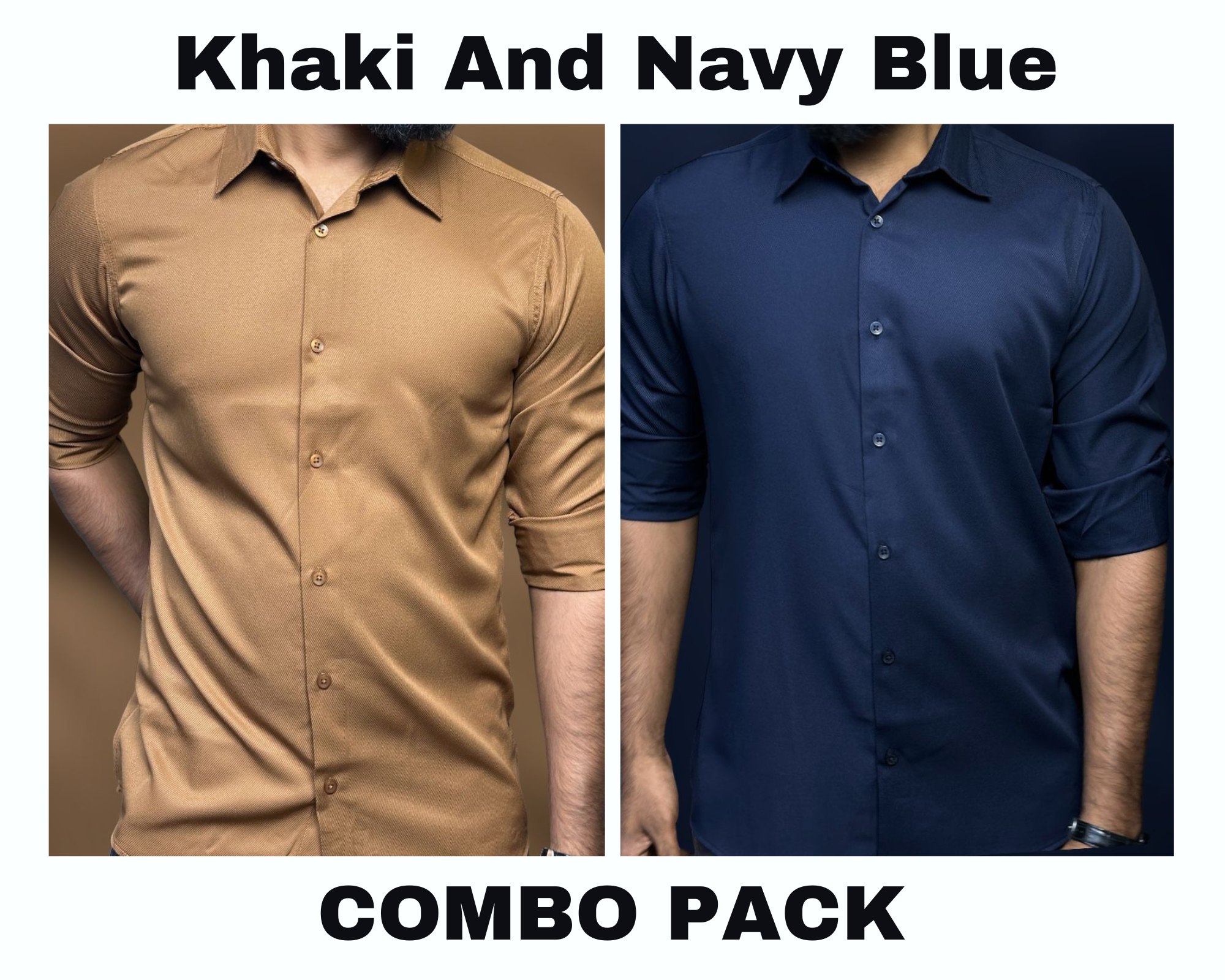 Premium Formal Shirt Combo Pack Khaki And Navy Blue