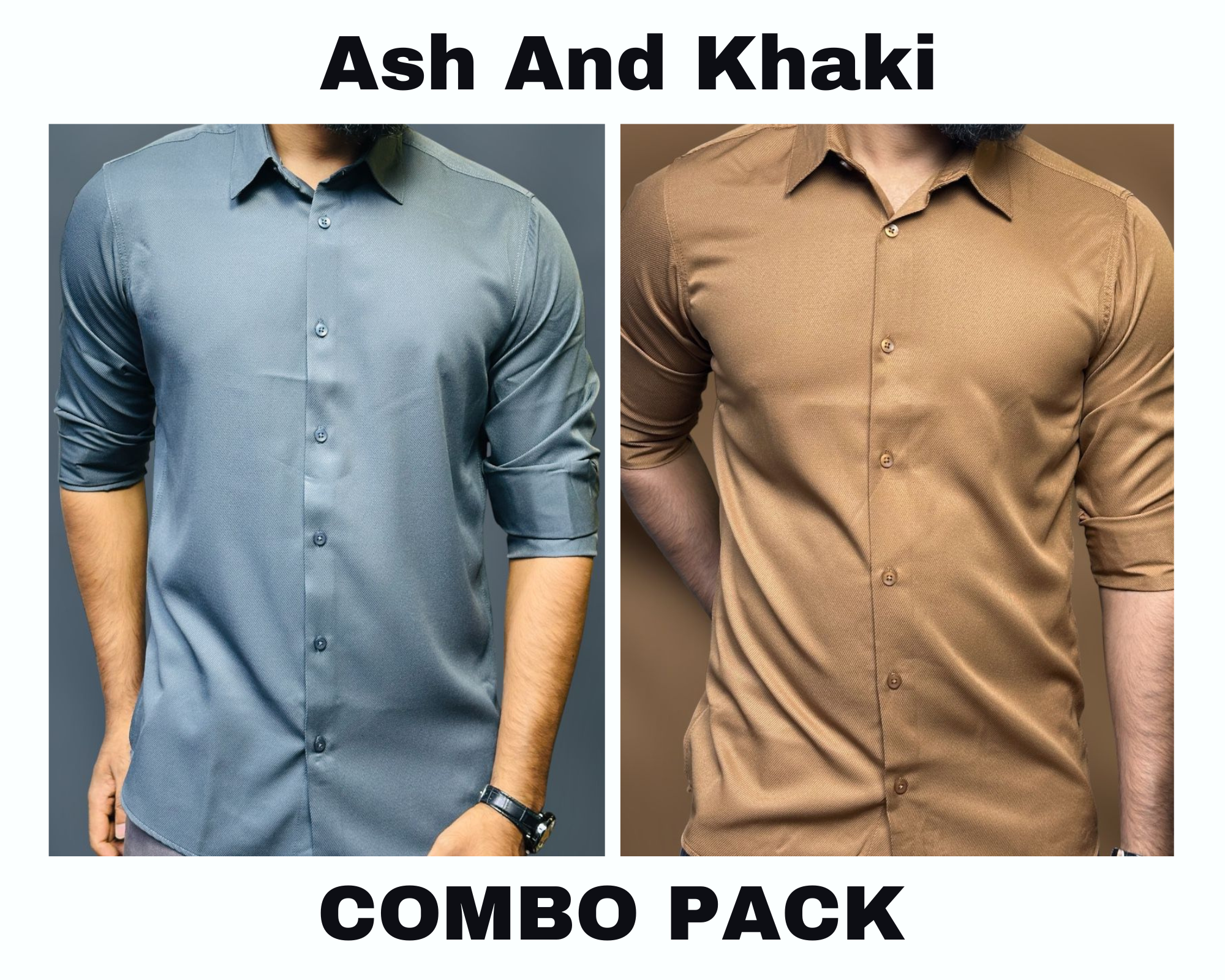 Premium Formal Shirt Combo Pack Ash And Khaki
