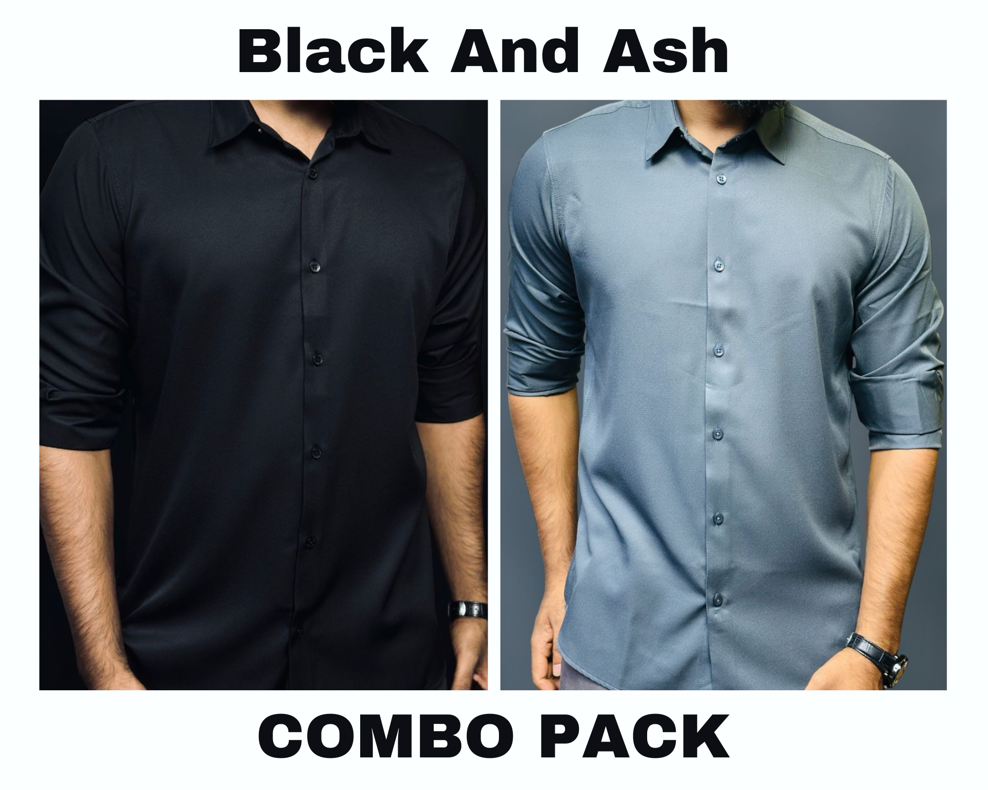 Premium Formal Shirt Combo Pack Black And Ash