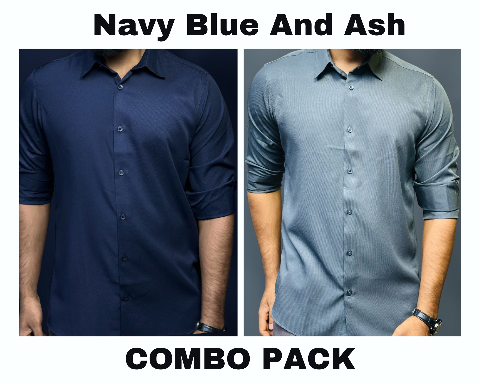 Premium Formal Shirt Combo Pack Navy Blue And Ash