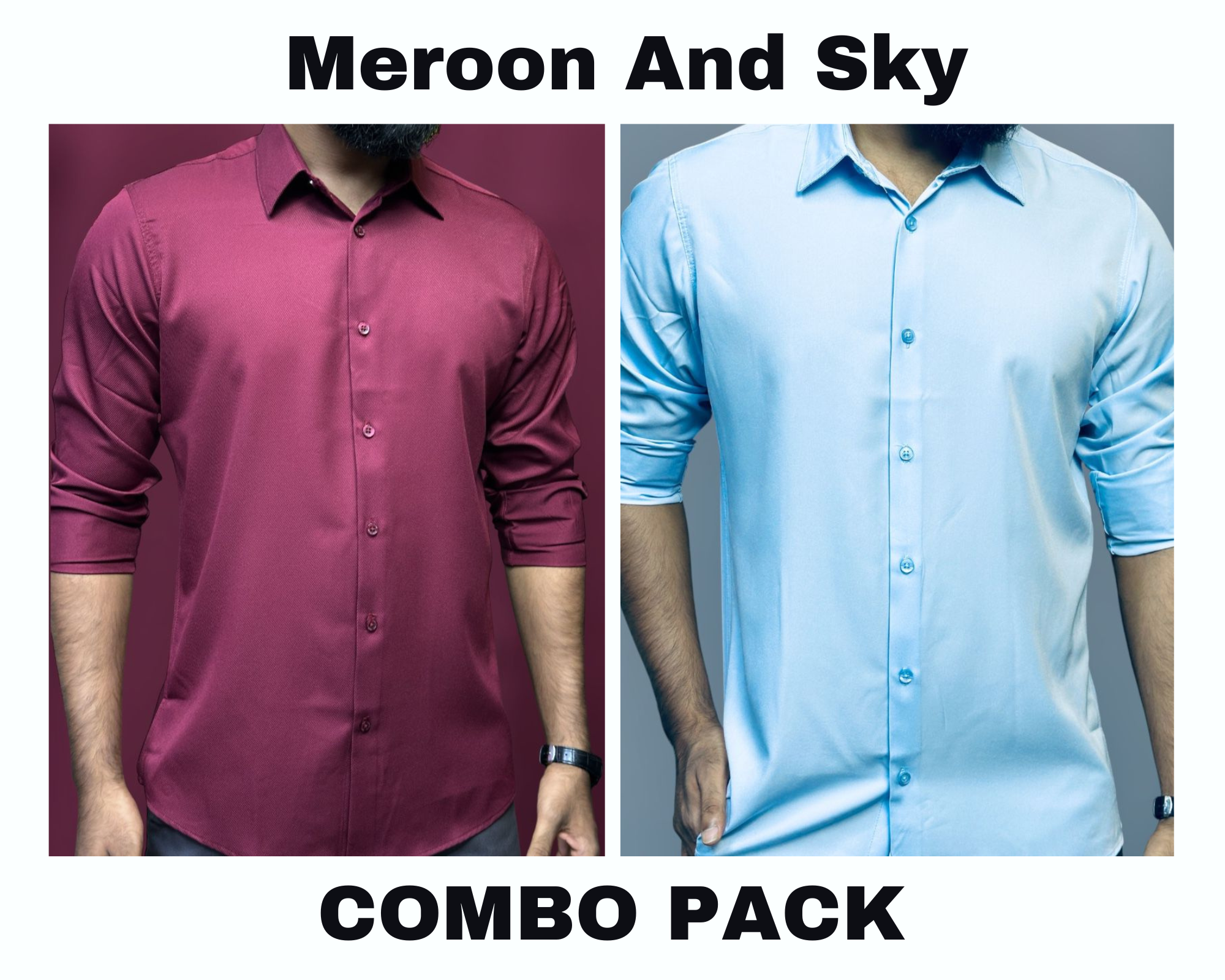 Premium Formal Shirt Combo Pack Meroon And Sky