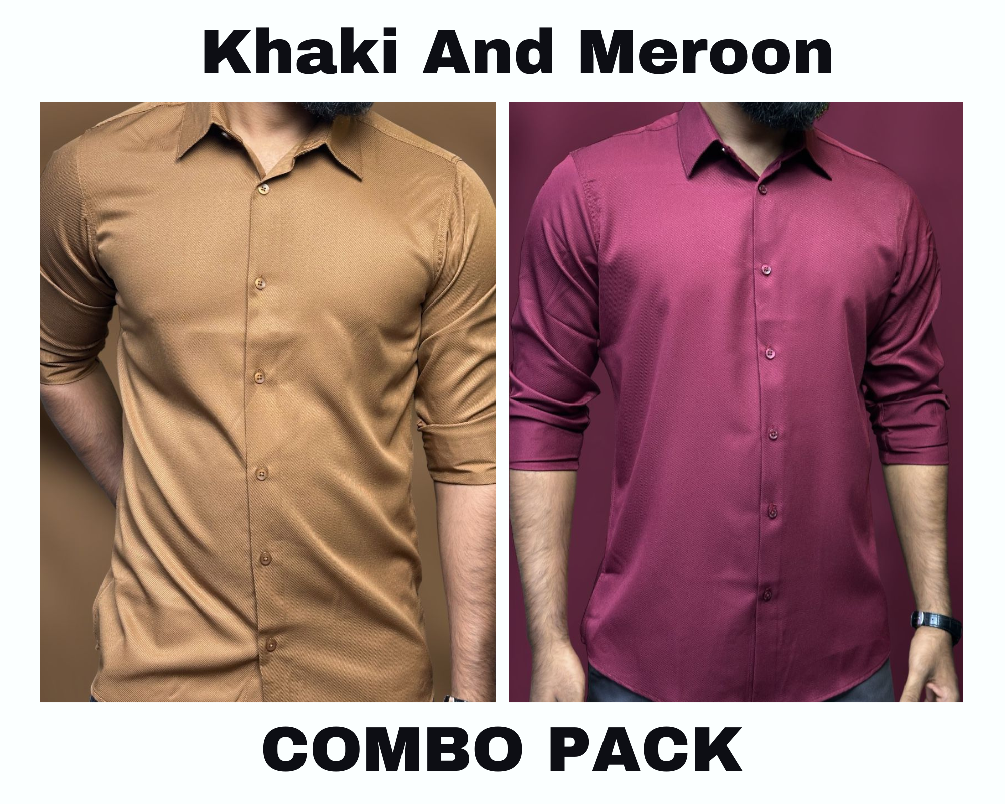 Premium Formal Shirt Combo Pack Khaki And Meroon