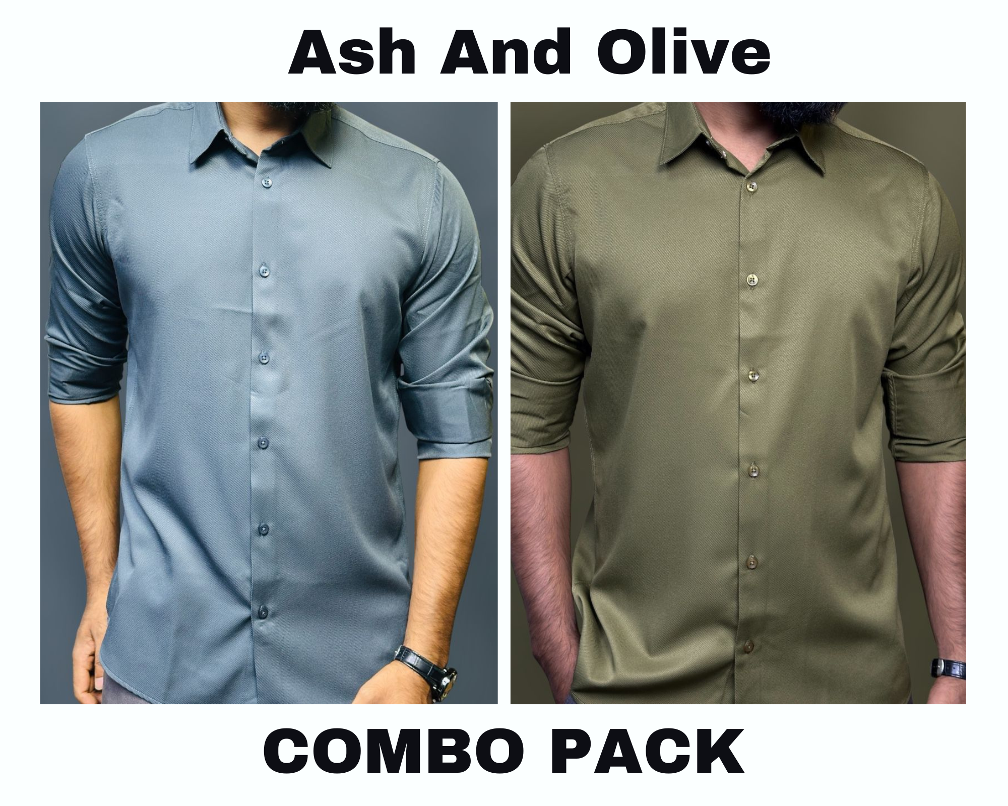 Premium Formal Shirt Combo Pack Ash And Olive