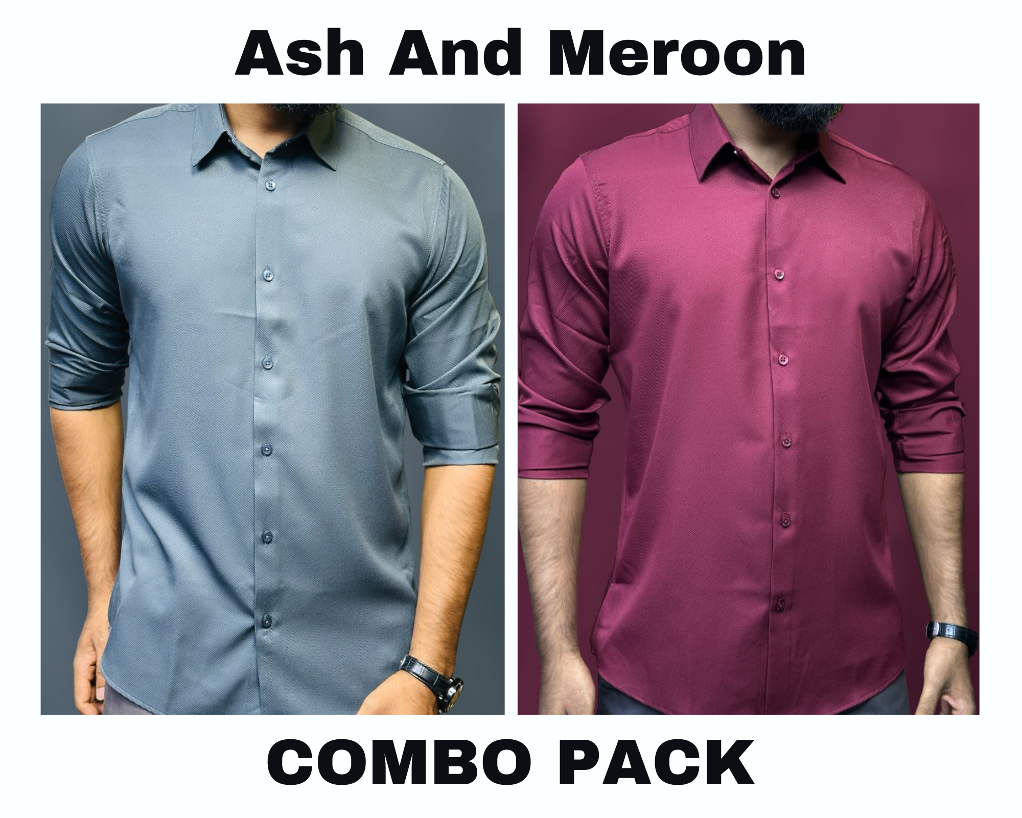 Premium Formal Shirt Combo Pack Ash And Meroon