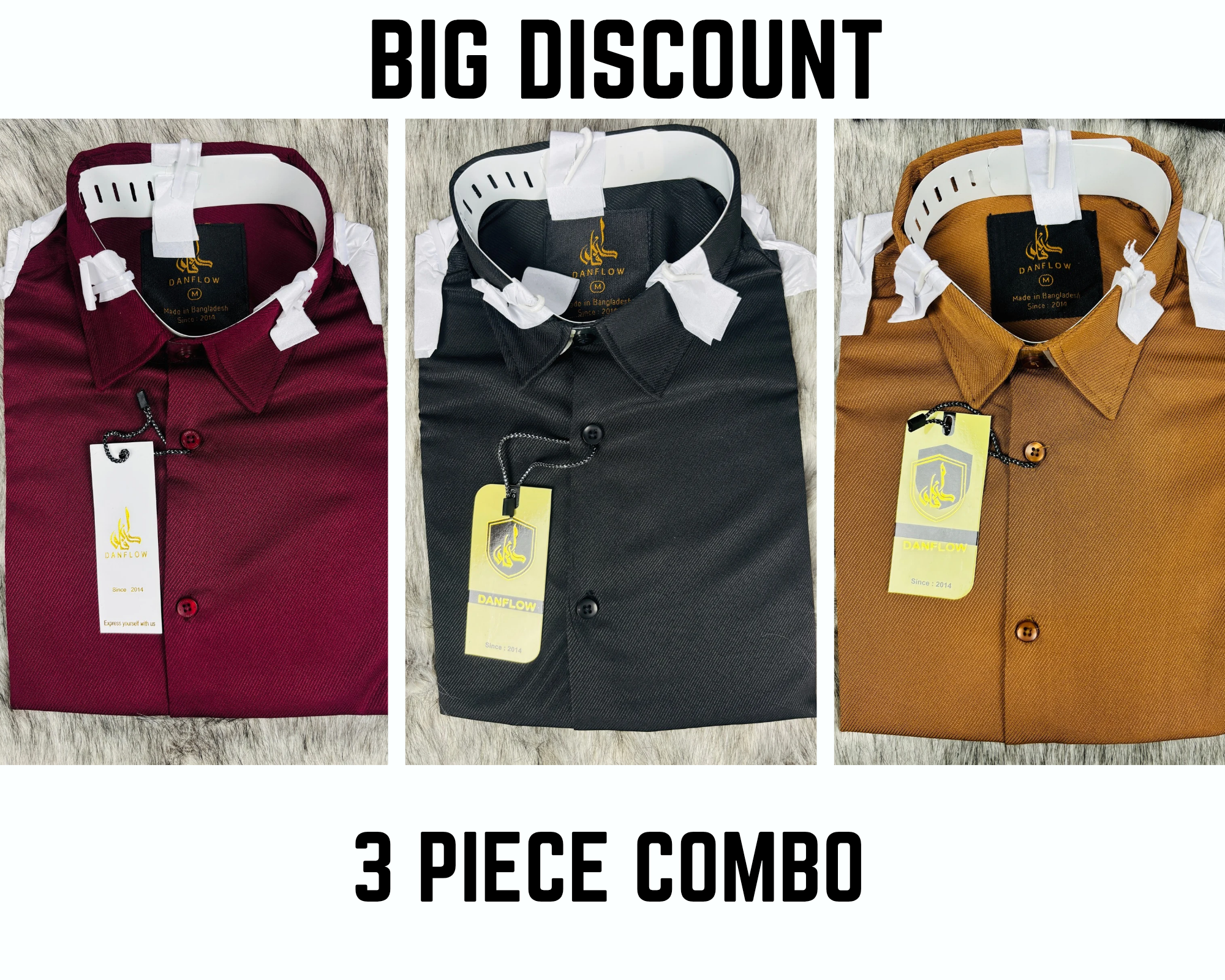 Premium Formal Shirt 3 Piece Combo Maroon, Black And Khaki