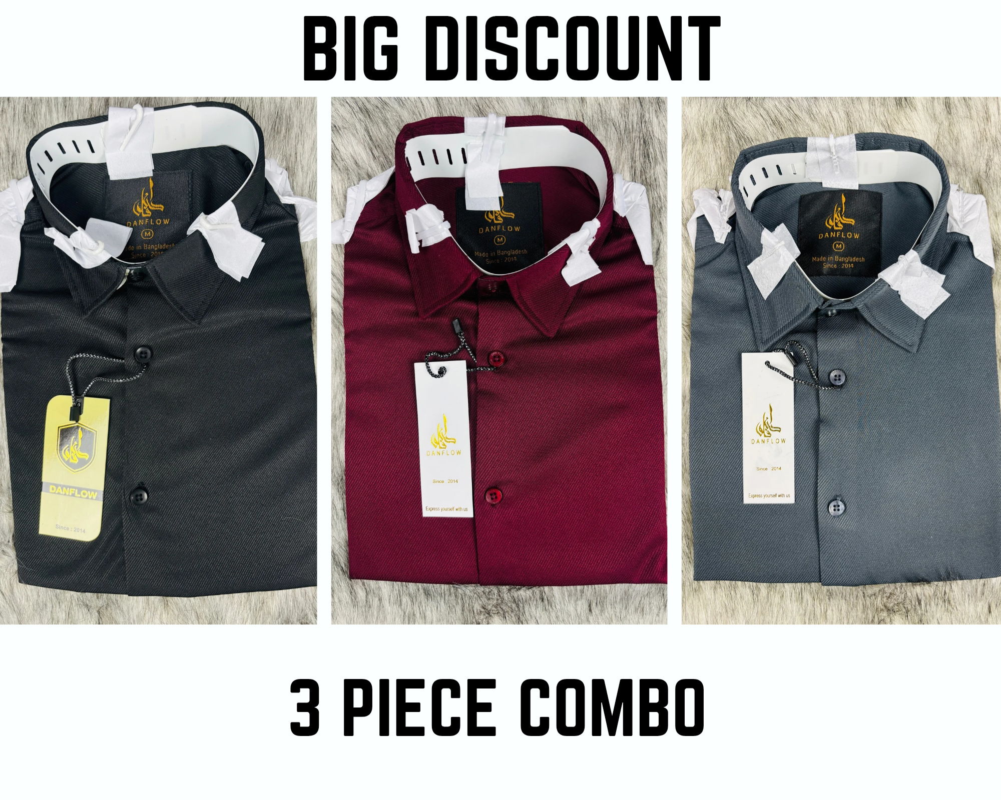 Premium Formal Shirt 3 Piece Combo Black, Maroon And Ash