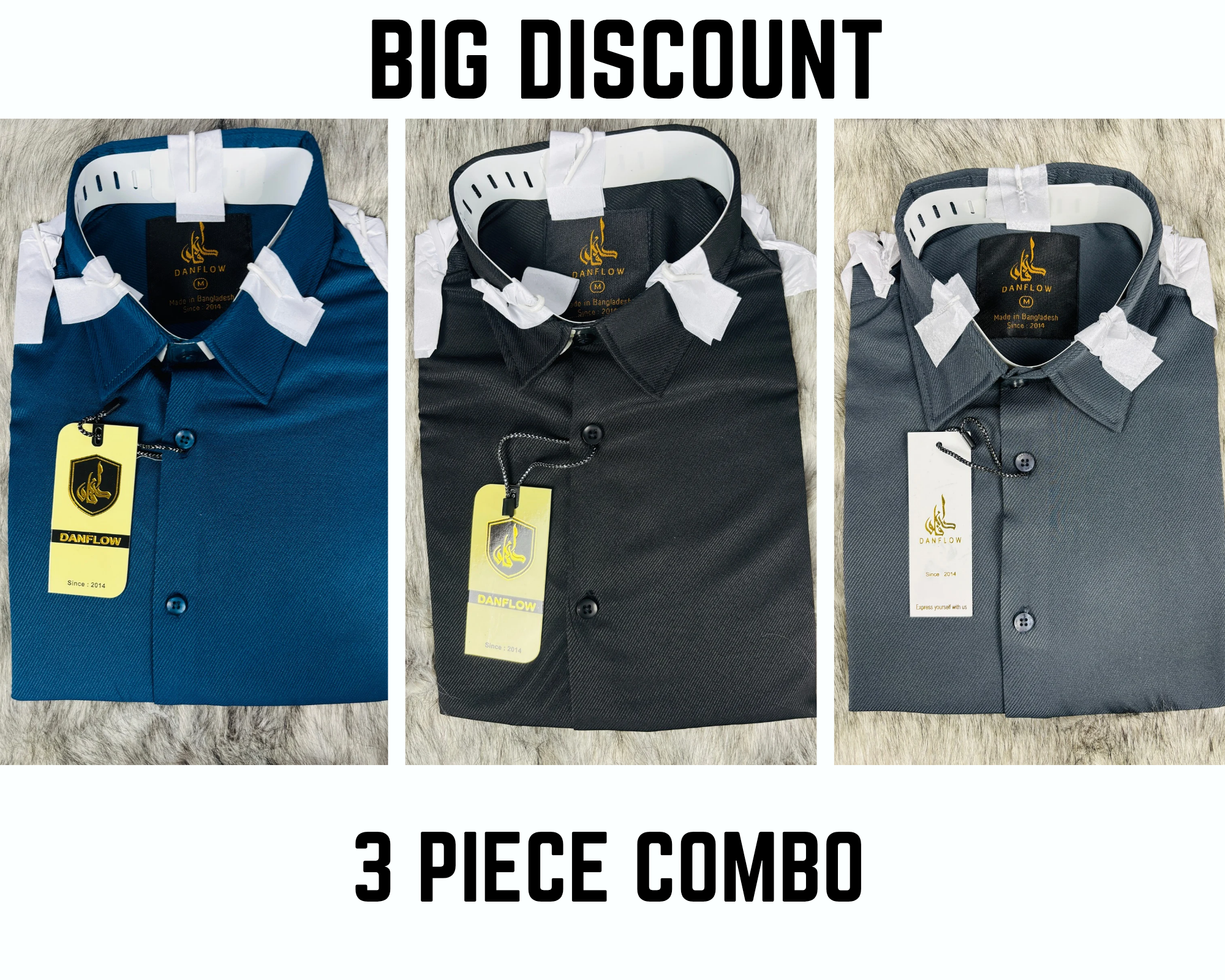 Premium Formal Shirt 3 Piece Combo Teal,Black And Ash