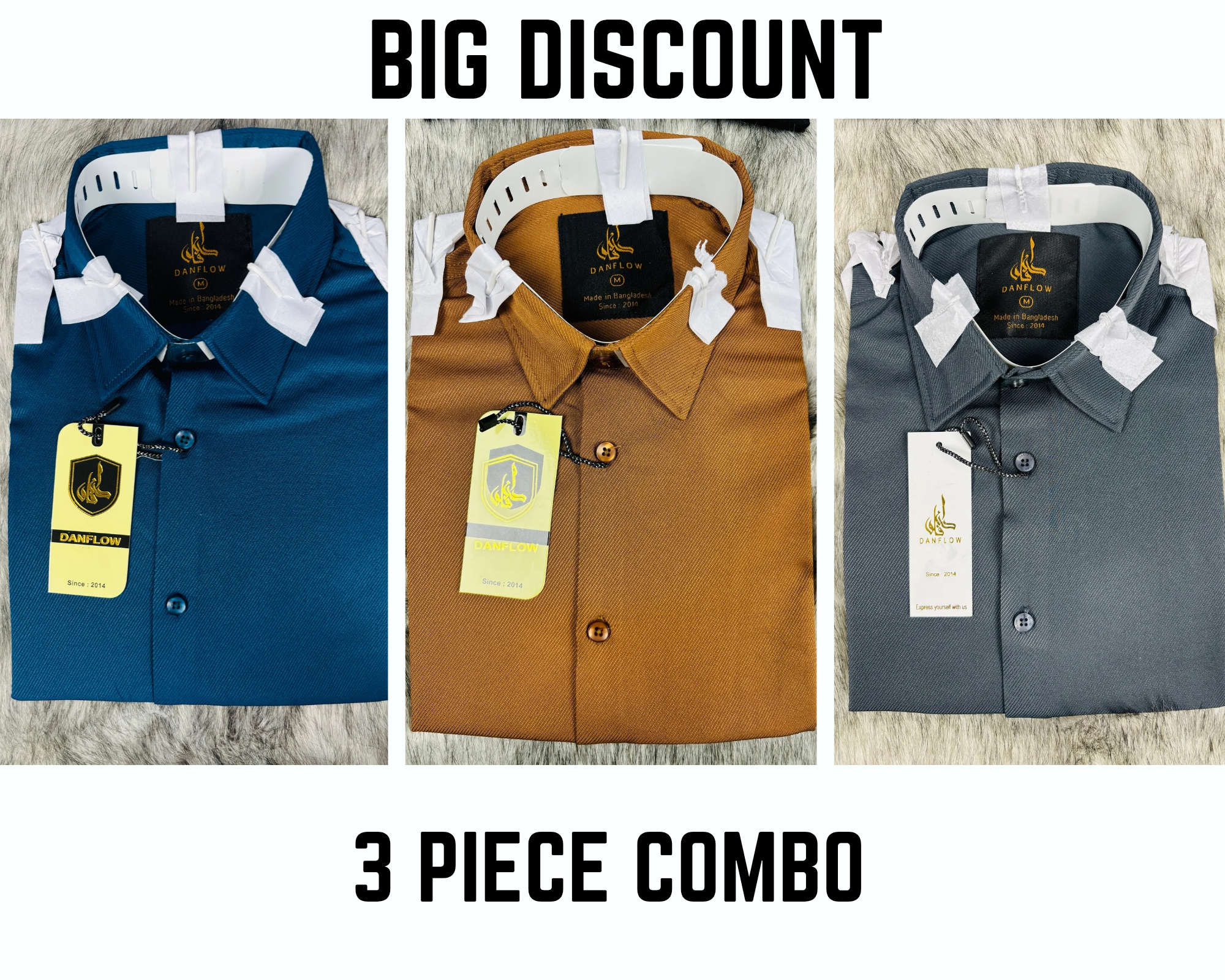 Premium Formal Shirt 3 Piece Combo Teal, Khaki And Ash